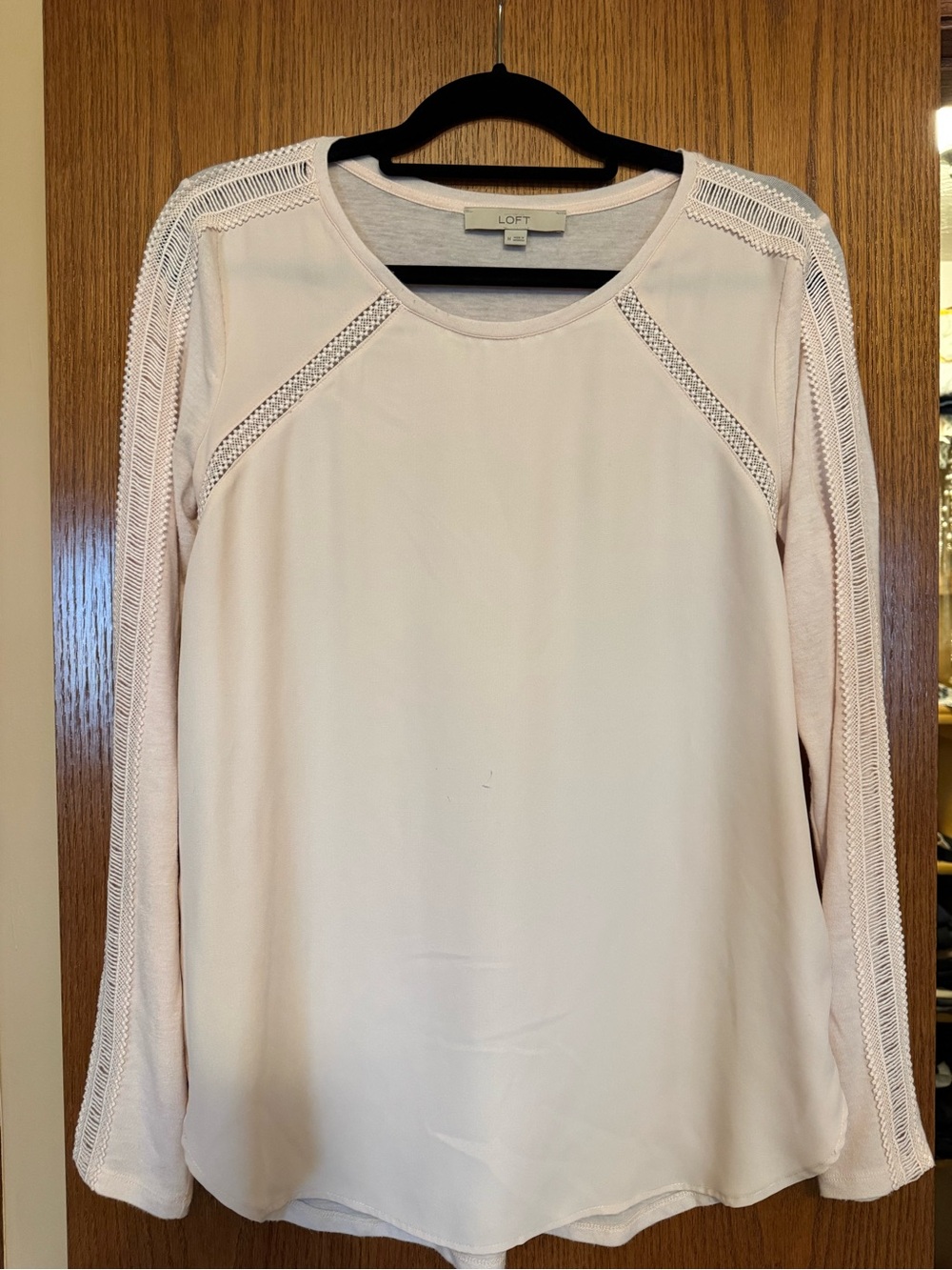 LOFT Light Pink Lace-Detail Long Sleeve Blouse